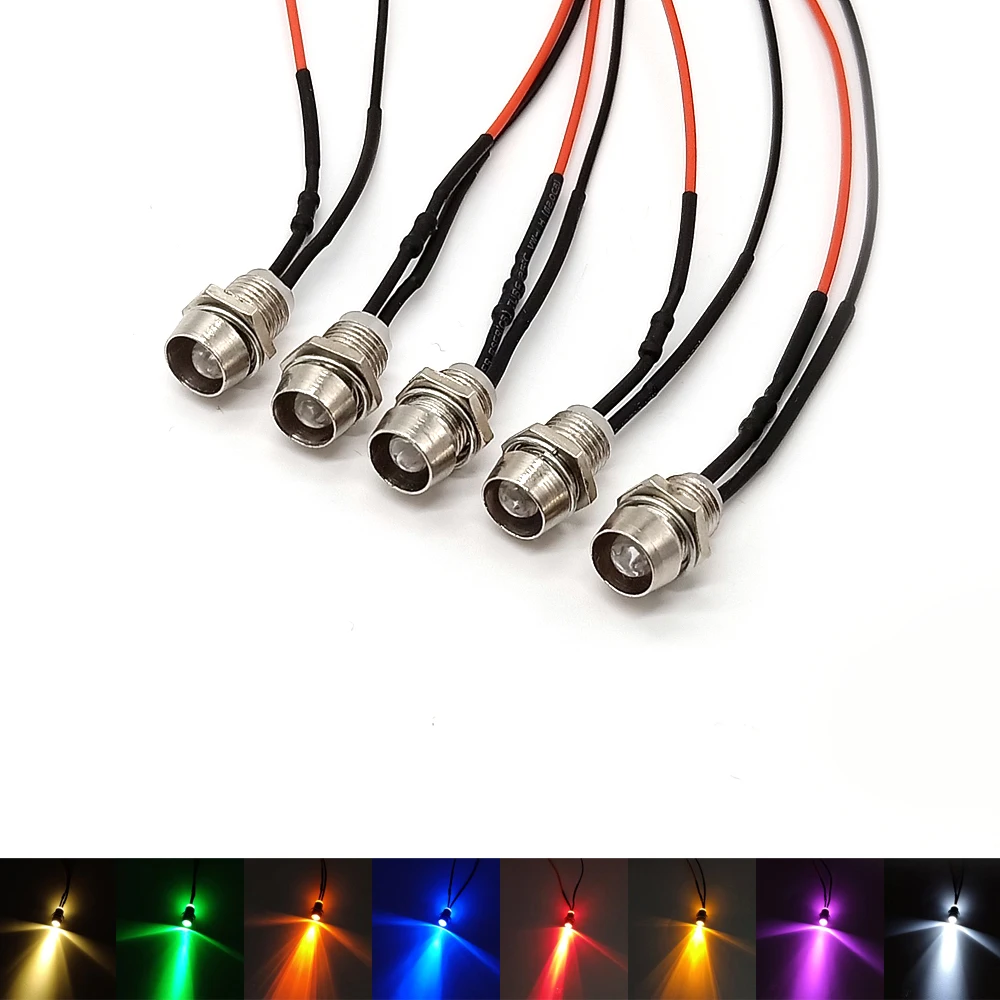 5pcs 5mm Pre-Wired LEDs Bulb Ultra Bright Emitting Diodes Indicator Lights 3V 5V6V 9V 12V 24V 36V 48V 110V 220V 8mm Panel Mount