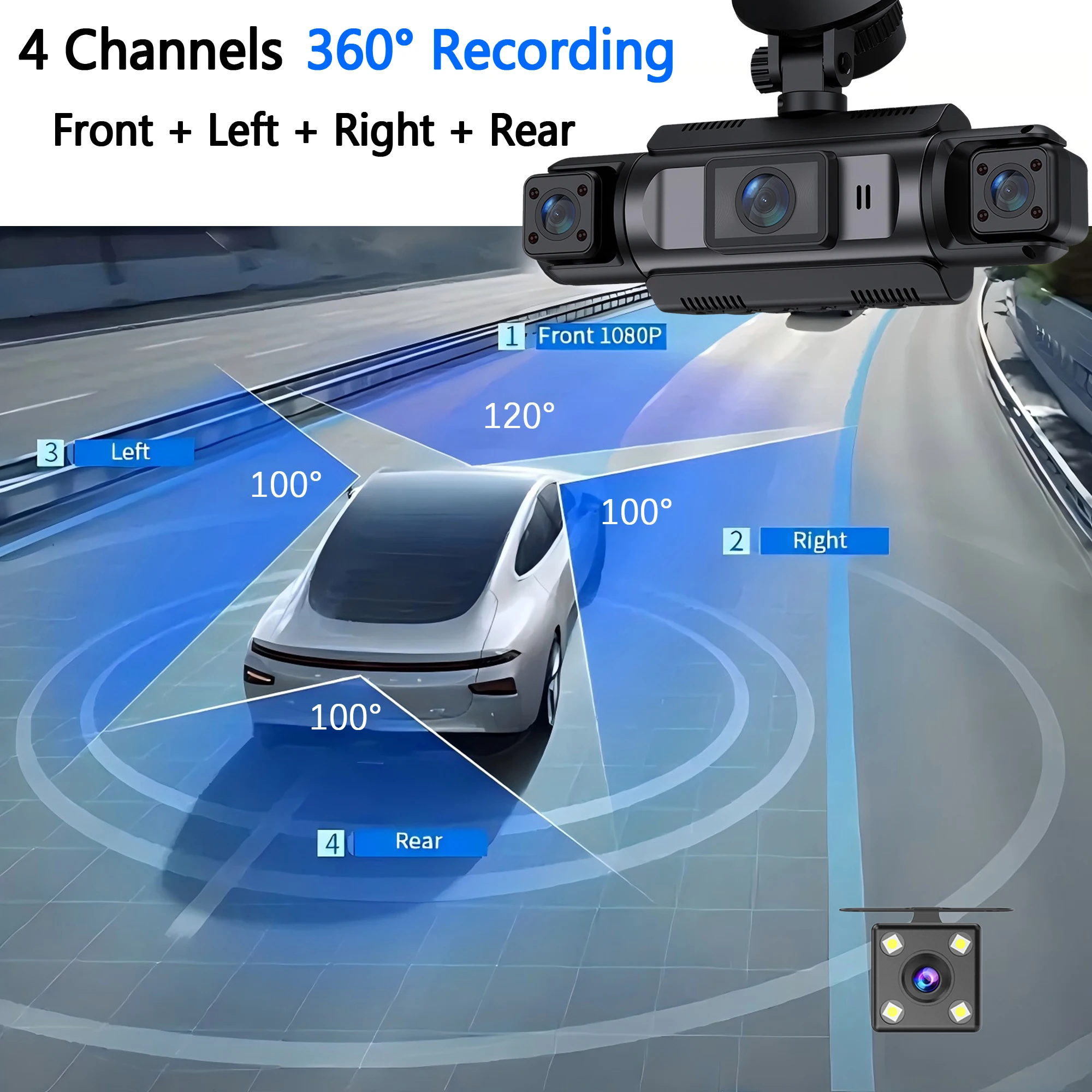 4-Channel WiFi Dash Cam System – Full HD 1080P Car DVR with Front, Rear, Left & Right Cameras, Night Vision, Loop Recording, and Hardwire Kit 4