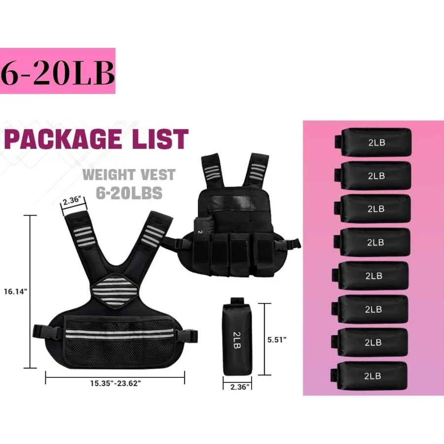 Adjustable Weighted Vest for Women, Weighted Vests with Reflective Strip and Large Pocket for Strength Training for Men & Women