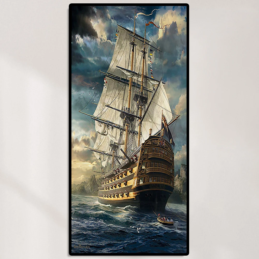 5D DIY Art Full Drill Set Sea Sailboat Pattern Diamond Embroidery Art Crafts 15.7x31.5in Diamond Mosaic Painting Kits for Adults