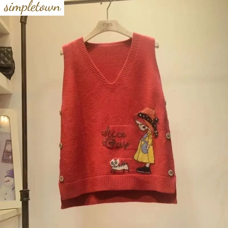 2024 Spring and Autumn New Age Reducing Cartoon Knitted Vest Women's Academy Style Knitted Sweater Vest image
