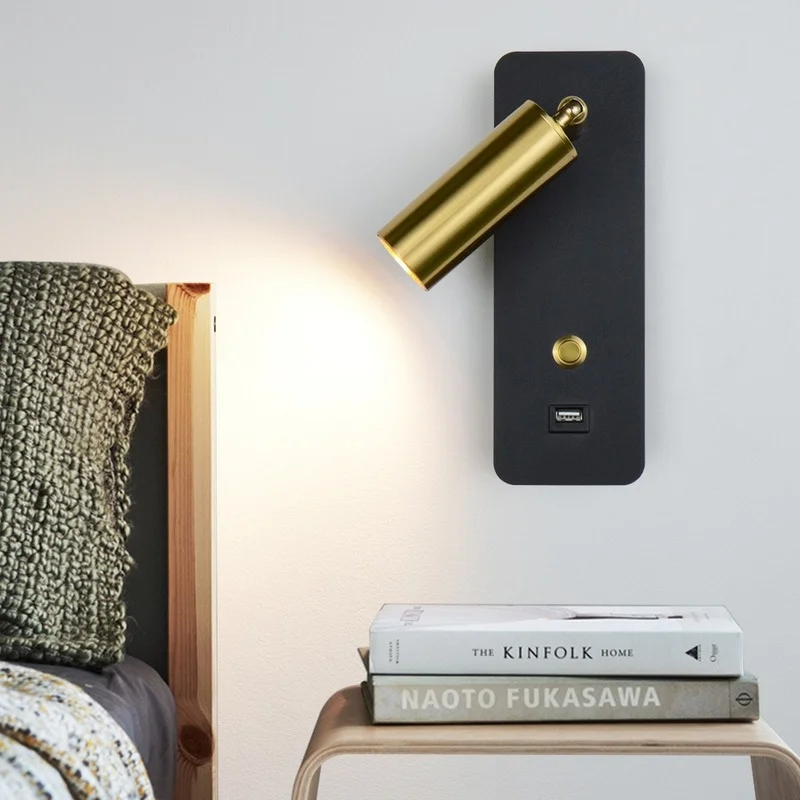 

LED Wall Lights With Switch And USB charging plug 7W White Black Wall Lamp Fixture Corridor Aisle Beside Lighting Art Sconce