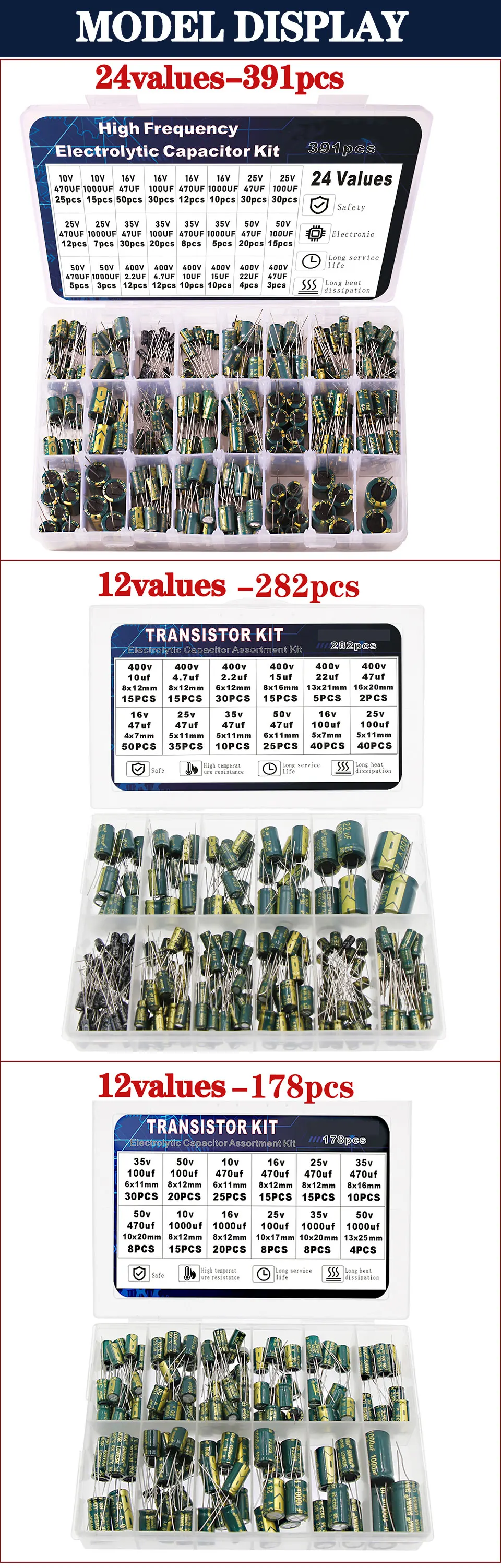 Набор электролитических конденсаторов, высокочастотный ассортимент 10 в ...