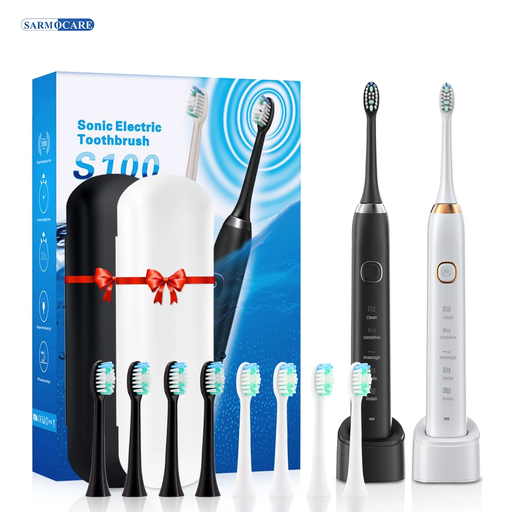 

Sarmocare S100 Electric Sonic Toothbrush 8 Brush Heads Smart Ultrasonic Dental Teeth Whitening Rechargeable Adult Tooth Brush
