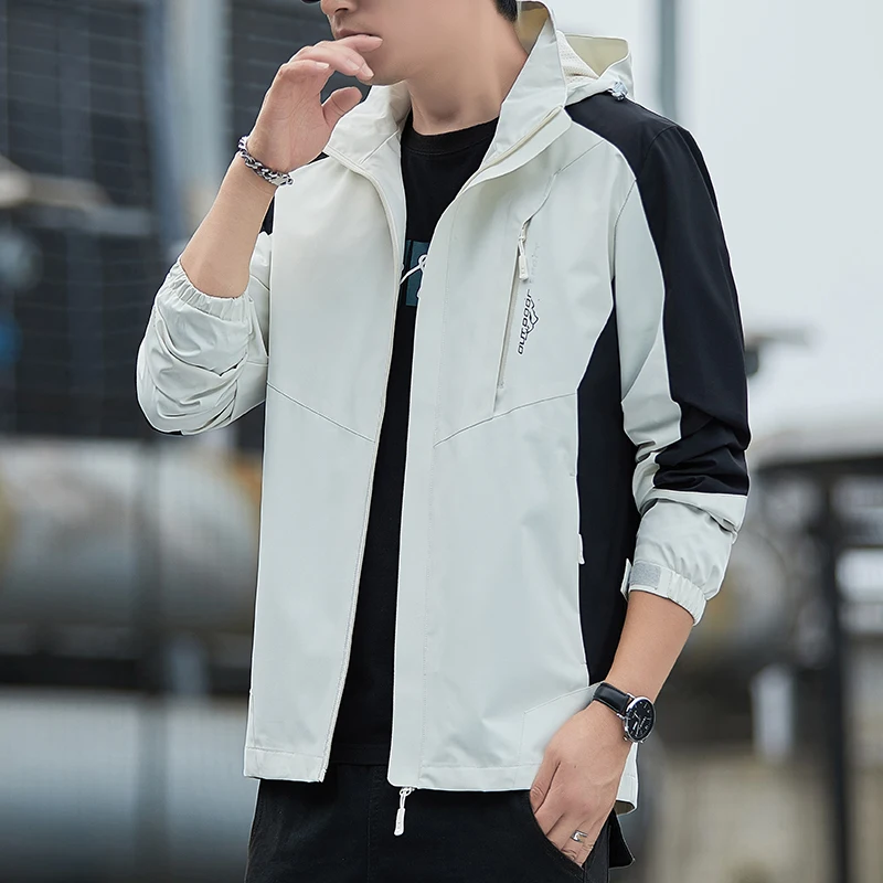 Spring Autumn Men's Hooded Zipper Solid Color Printing Long Sleeved Cardigan Jacket Coats Office Lady Fashion Casual Tops