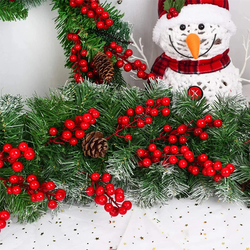20 stuks kunstmatige rode hulstbessen - Holly Berry bessentak voor kerstboomversiering en kerstkrans - decoratieve takken met bessen