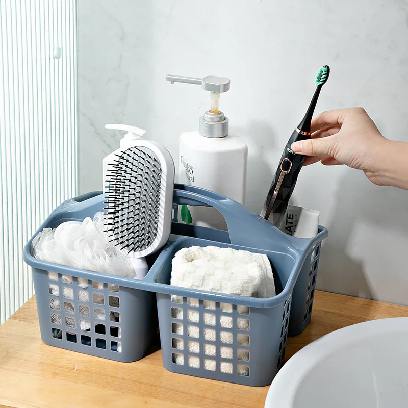 Plastic Shower Basket With Dividers, Multipurpose Portable Organizer With  Handle For Bathroom Living Room Kitchen Desk, College Dorm Room Storage