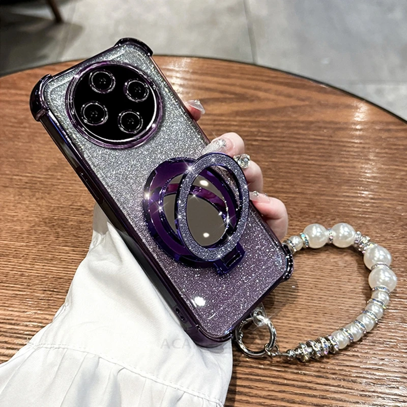 Glitter Mirror Holder Bracelet Chain Shockproof Back Case