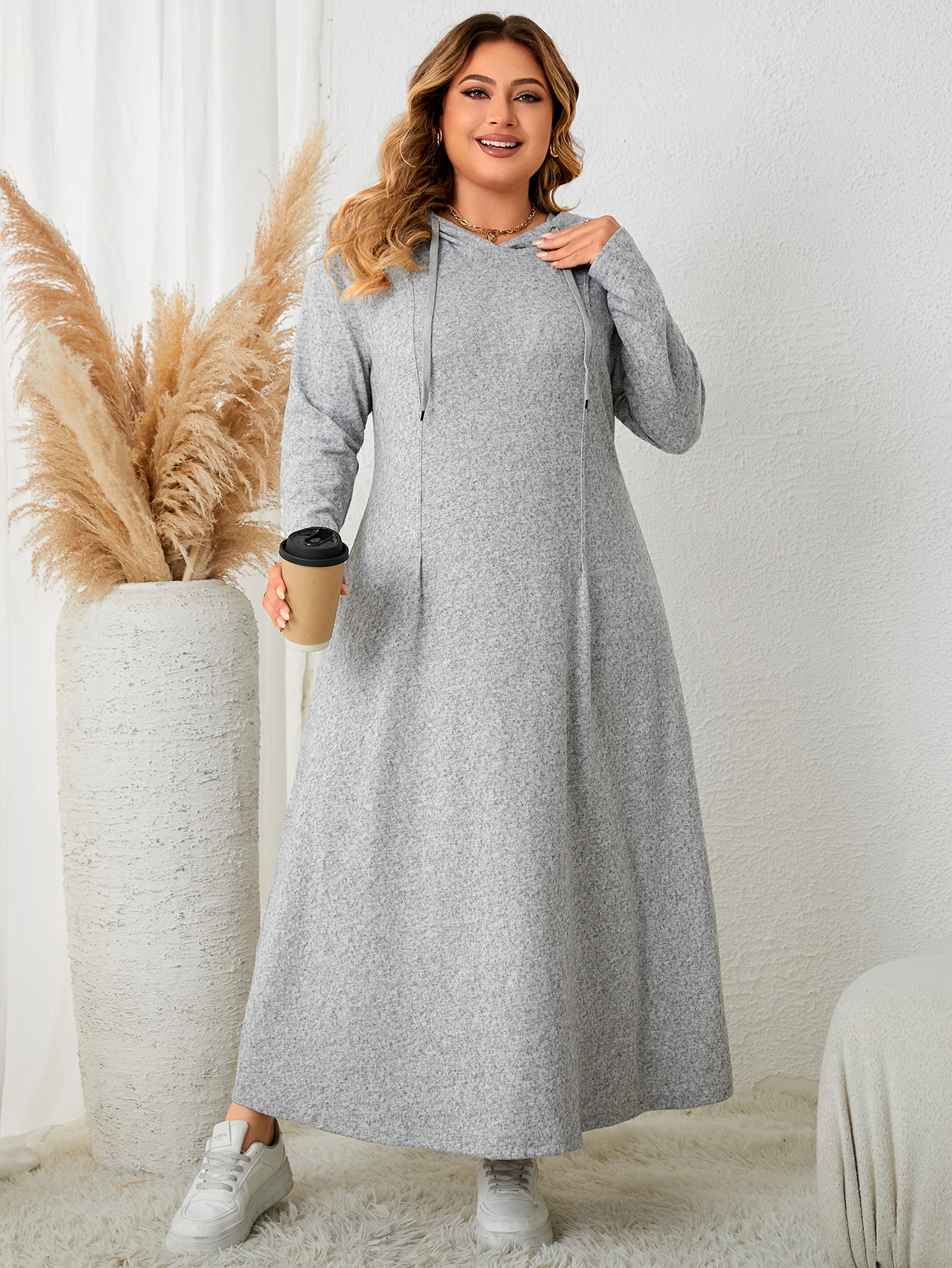 Plus Size Women Autumn Casual Pure Color Padded Vest Dress
