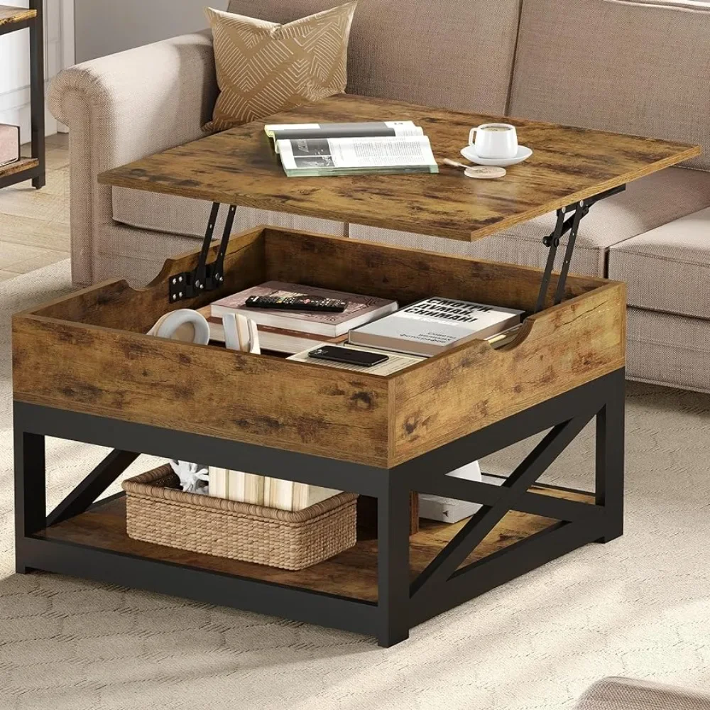 

Marble Coffee Table Luxury Rustic Brown Lift Top Coffee Table With Double Storage Coffe Tables for Living Room Furniture Dining