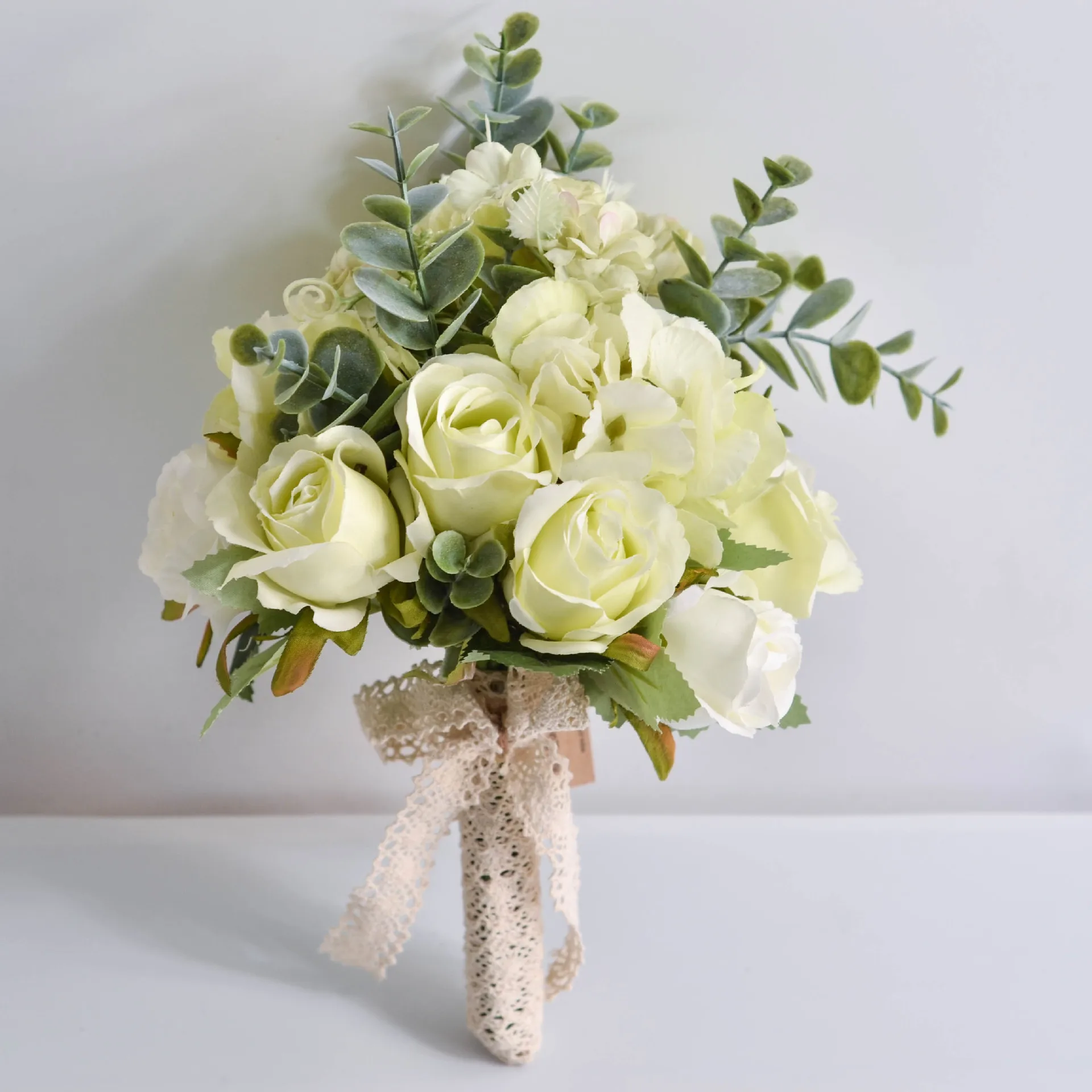 

Free Shipping Light Green Artficial Flower Rose Bouquet Home Wedding Festival Decoration Friend Gift