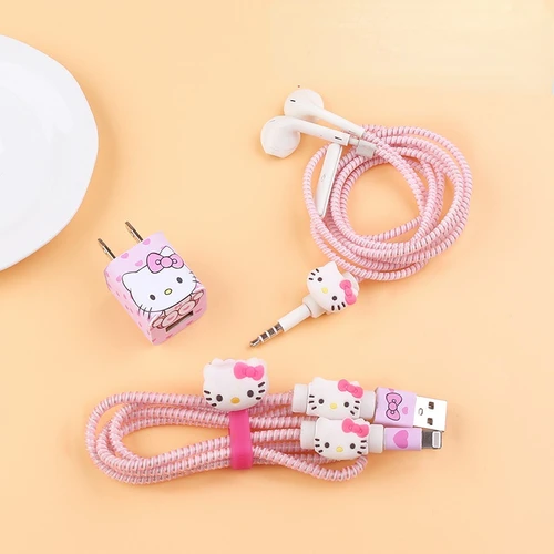 헬로 키티 케이블 바이트 프로텍터 와이어, 귀여운 아이폰 데이터 라인 이어폰 코드, USB 케이블 바이트 프로텍터 커버, 휴대폰 장식 와이어 2