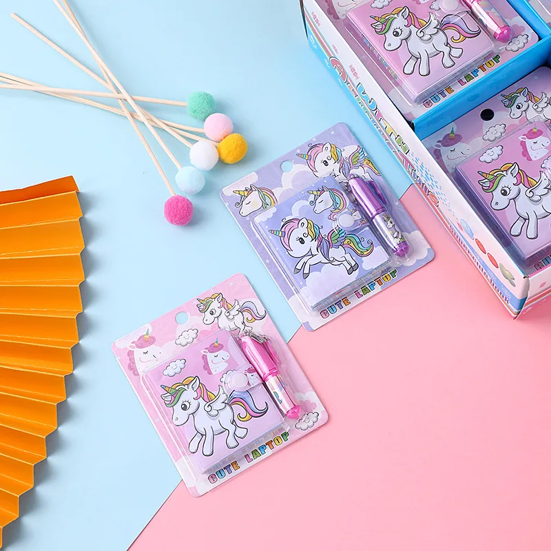 Mini Notebook Ballpoint Pen Set Cute Unicorn Flamingo Creative Korean Stationery Gift Children Learning Supplies planner journal