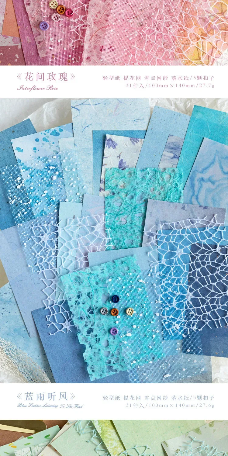31 Stück/Packung Gaze-Materialien, Papier und Knöpfe für DIY Scrapbooking, Deko-Bastelpapier, Ästhetische Collage, Junk Journal Schreibwaren – Detail 10