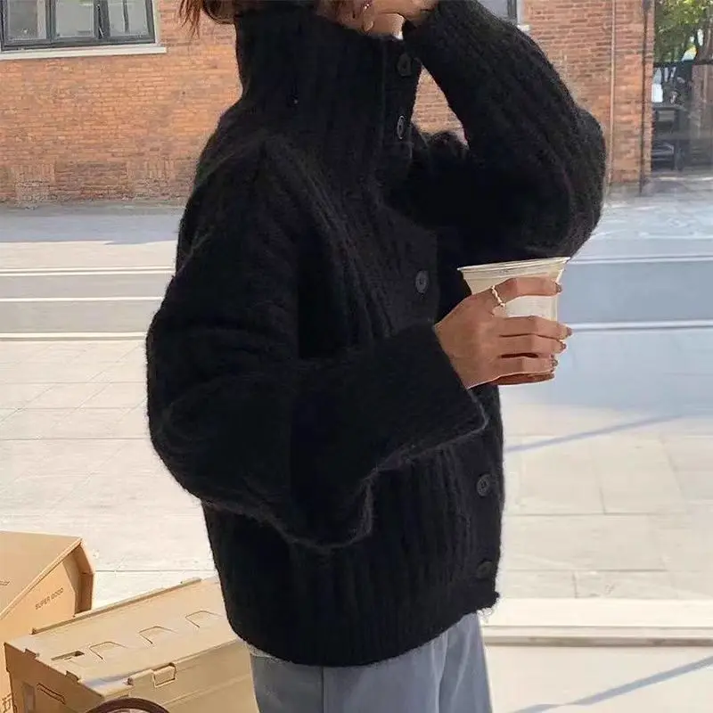 Autumn and Winter New Turtleneck Women's Cardigan Long-sleeved Sweater Fashion Button Single-breasted Casual Jacket