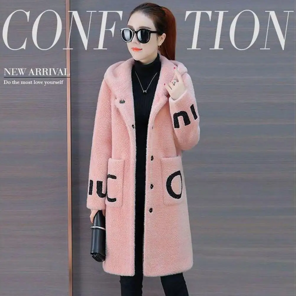 

Stylish Plush Coat Soft Plush Overcoat Single Breasted Winter Women Thickened Imitation Lambswool Overcoat Coldproof