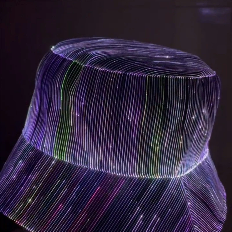 LED Neon Blinkende Fiber Optik Eimer Hut Für Nachtclub Konzerte Bühne Zeigen Hut Mode LED Fischer Hut für Frauen Männer – Detail 9