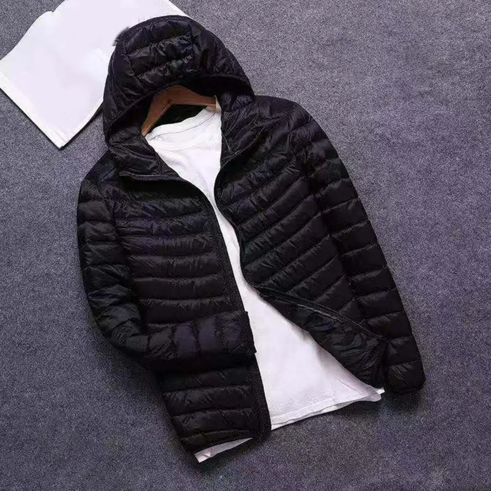 

Popular Hooded Jacket Winter Elastic Cuff Zipper Hooded Jacket Thin Male Men Overcoat for Daily Wear