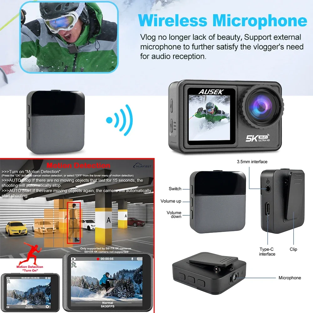 2" IPS Dual Screen Action Camera 5K 30FPS  4K 60FPS 48MP EIS Video With Optional Filter Lens 1080P Webcam Vlog WiFi Sports Cam 2