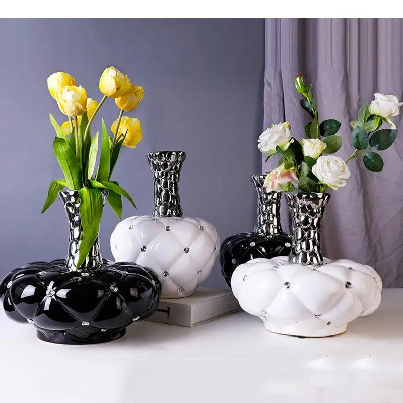 

European Diamond Inlaid Ceramic Vase Desk Decoration Artificial Flowers Decorative Flower Arrangement Porcelain Floral Vases