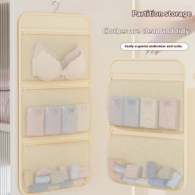 Mesh Storage Hanging Bag With Hook Multi Layer Breathable Pockets Bedroom Wardrobe Lingerie Pocket Organizer For Clothes Socks