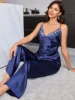 Ensemble pyjama sexy à col en V et dentelle pour femme, haut à bretelles spaghetti et pantalon, vêtements de nuit 2 pièces pour se détendre à la maison