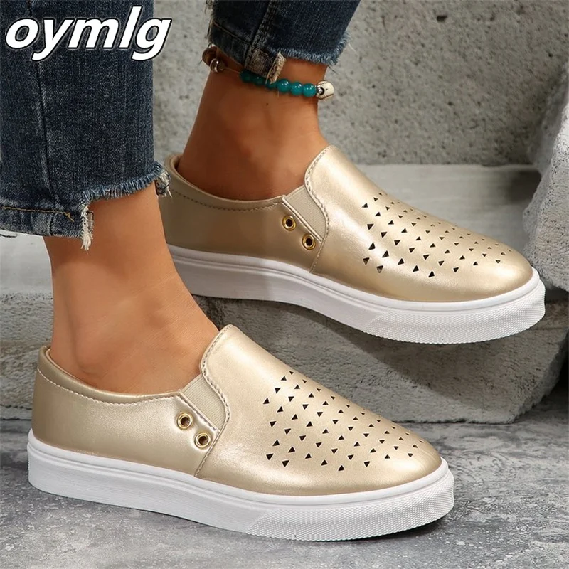 

Autumn Little White Shoes Women's New Leather Cutout Breathable Large Size Shoes 2023 Casual One Foot Pedal Board Shoes