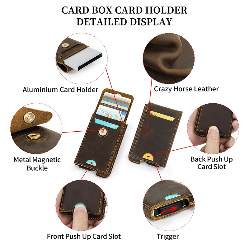 Leather Wallet Men Credit Card Holder Aluminum Box Genuine Leather Slim Wallet RFID Anti-theft