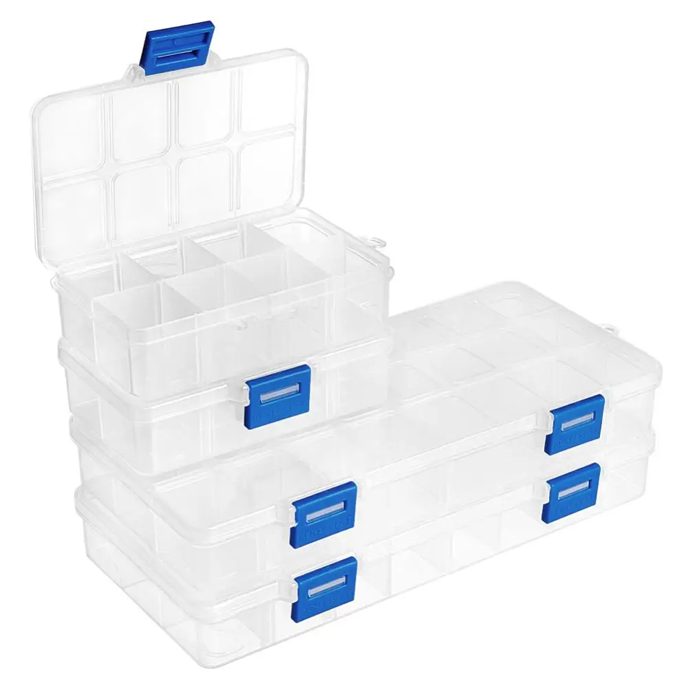 4pcs/set Rectangle Clear Plastic Storage Jewelry Box Compartment Organizer for Beads Earrings Crafts Containers Case 5 10 15 grids clear plastic storage jewelry box compartment container for beads crafts jewelry fishing tackles earring box case