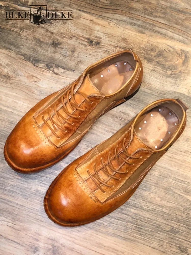 Men's Daily Wear Genuine Leather Breathable Patchwork Round Toe Casual Shoes main image 1