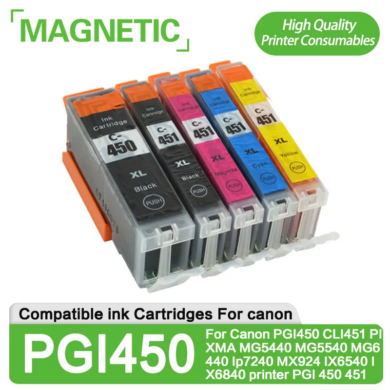 5pcs Compatible Ink Cartridges For Canon Pgi450 Cli451 Pixma Mg5440 ...