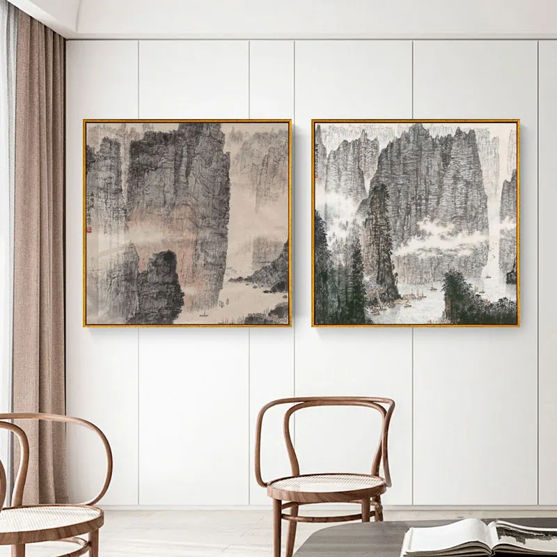 Stile Cinese Rising Sun Waterfall Canvas Painting Poster E Print Wall Art Picture Forliving Room Modern Home Decor Cuadros