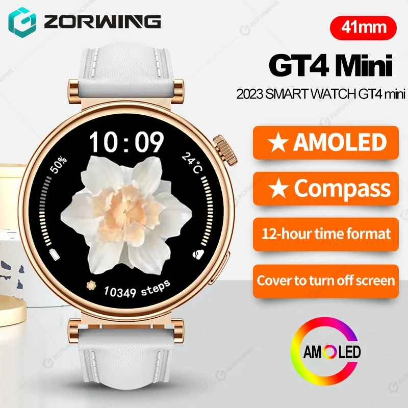 

41mm AMOLED Smart Watch GT4 mini Compass NFC Heart Rate 12-hour Clock Bluetooth Call Smartwatch Men Women for Android IOS New