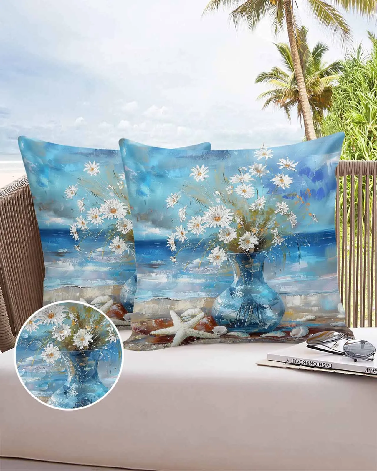 

2/4 Pcs Vintage Oil Painting Daisy Waterproof Pillowcase Office Sofa Throw Pillow Case Car Cushion Cover Home Decor