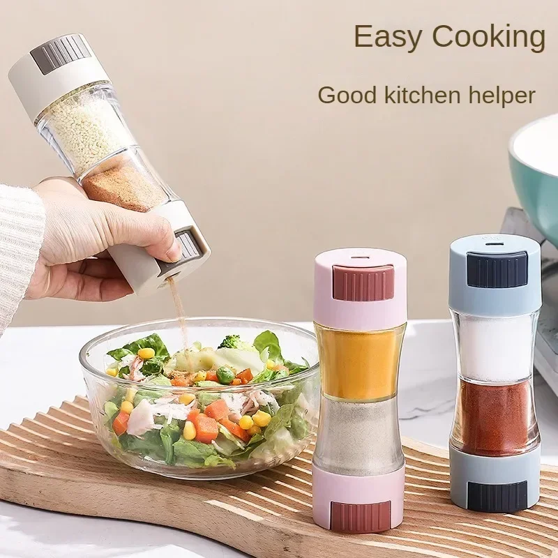 Seasoning Jar Salt Shaker Spices Bottle Salt Pepper Shakers 0.5g Metering Salt Shaker Press Type Dispenser Double-headed Sugar Spice Pepper Seasoning Bottle Quantitative Sprinkle Salt Tool