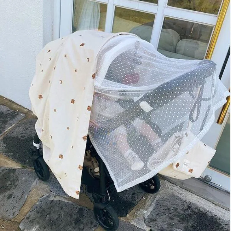 Baby Strollers best of sale Baby Stroller Cover Mesh Mosquito Net Breathable Embroidery Sunshade Travel Ourdoor Activity Ins Style Gauze Windshield Curtain baby girl stroller accessories