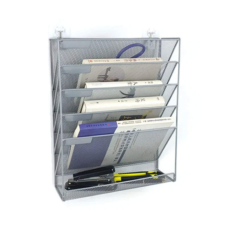 Desktop Wall-mounted Office Rack File Multifunctional Art Silver Out Black Mesh Hollowed Iron Paper Data Metal