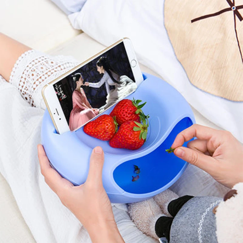 Lazy Snack Bowl - High-quality Plastic Double-Layer Snack Kitchen Storage  Bowl / Fruit Filter Bowl With Mobile Phone Slot 1pc - Shop For Faves