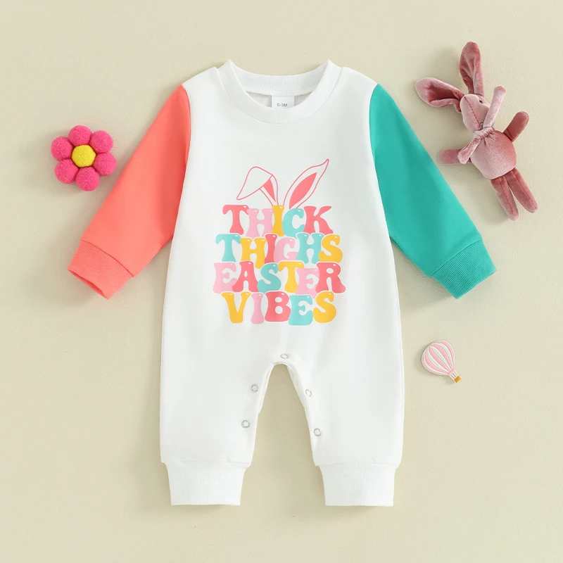 

Newborn Infant Baby Girl Easter Outfit Long Sleeve Bunny Romper Letter Print Bodysuit Jumpsuit 0-18M