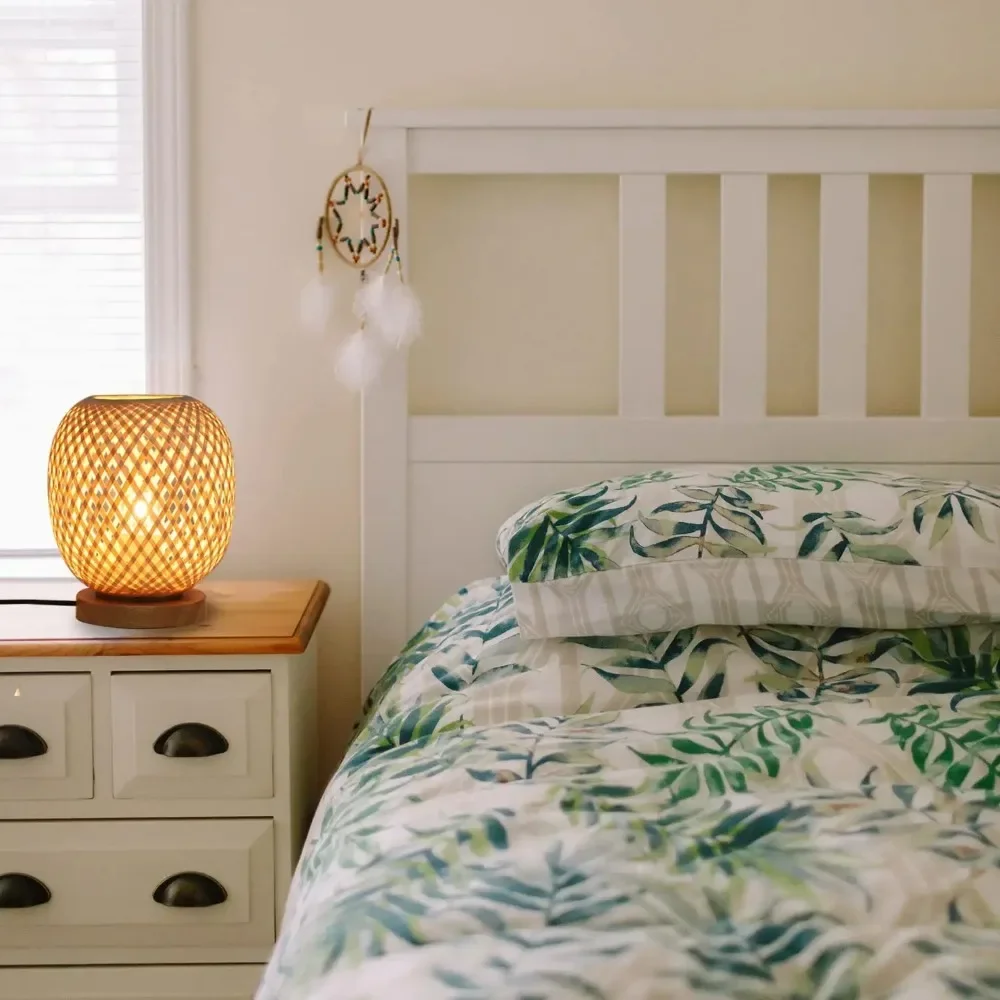 2Pcs Bamboo Woven Lamp Simple Bedroom Study Table Lamp Bedside Table Lamp Bamboo Decoration Desktop Decoration Table Lamp