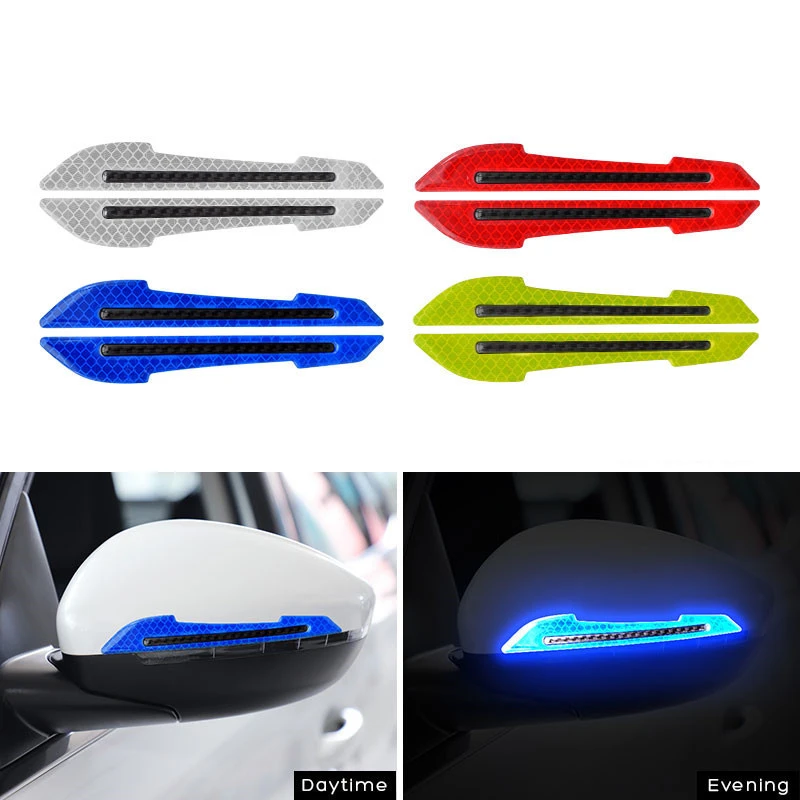 2PCS Car Side Mirror Anti-collision Reflective Sticker Car Door Night Warning Sticker Decorative Strip Reflector Car Accessories car window stickers