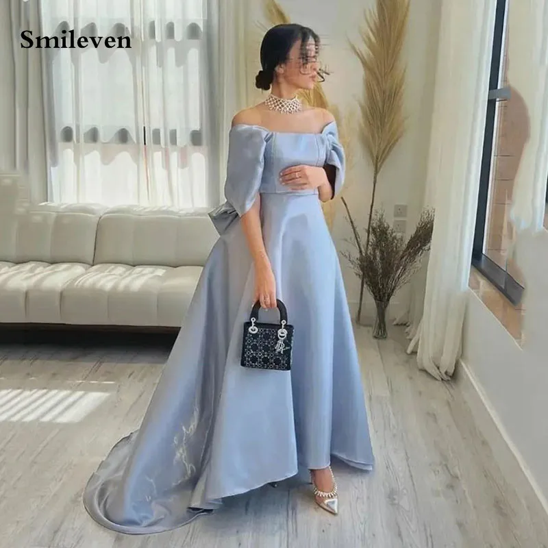 

Smileven Gray Evening Dresses A Line Off The Shoulder Prom Dress Ankle Length Evening Party Gowns 2023