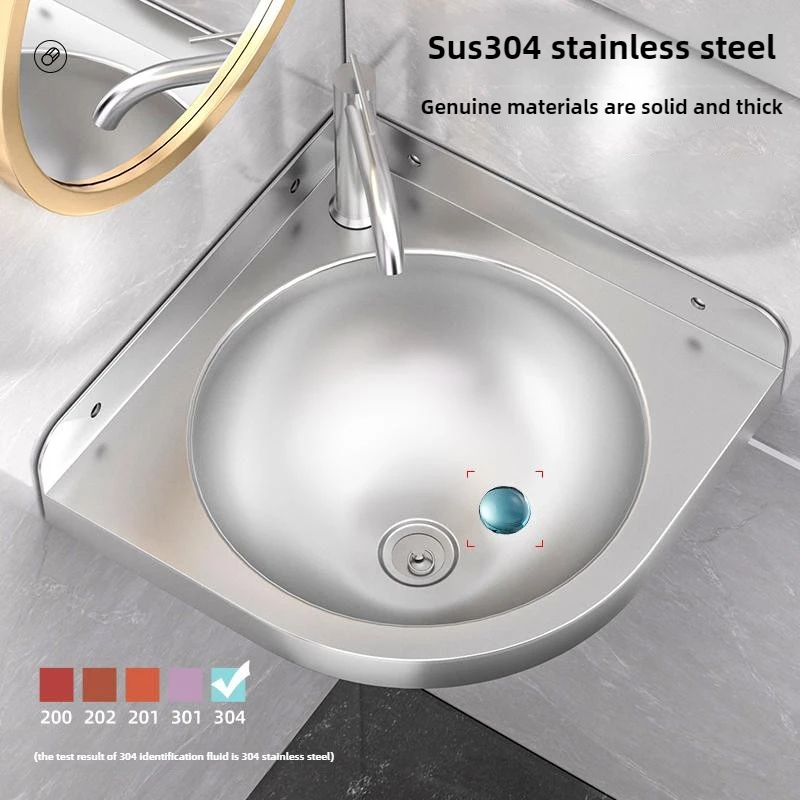 304 Stainless Steel Triangular Sink Scratch-Resistant Corner Washbasin Compact Wall-Mounted Sink for Small Spaces 3