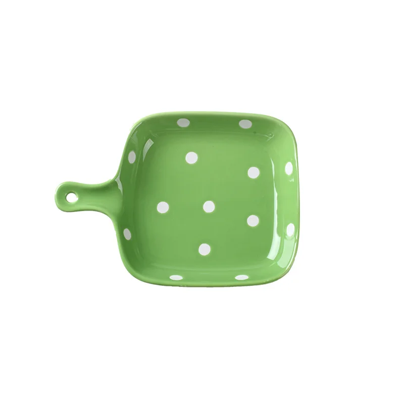 Polka Dot Ceramic Single Handle Plate Creative Baked Cheese Rice Pasta Plates Household Daily High Quality Fruit Breakfast Plate