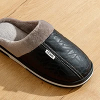 Men's slippers Winter Big Size Indoor Waterproof PU Leather Large Sizes Home Cotton shoes Fur Flat Cotton Bedroom Houseshoes - Image 5