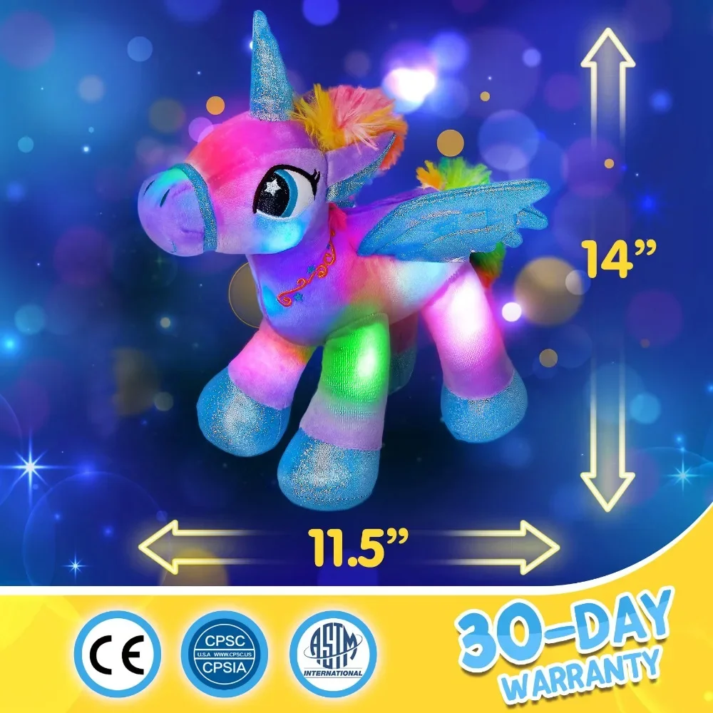 Plush Toy 35cm Purple Angel Unicorn with Wings Soft Plush Toys Home Sofa Decoration LED Light Stuffed Animals for Girls Glowing Toy Kids