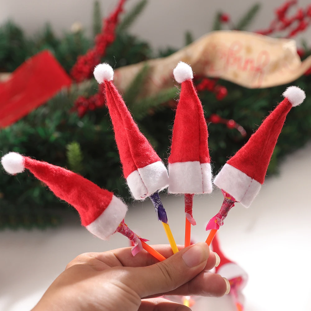 Mini Candy Christmas Hat Classic Decoration Christmas Lollipop Cap Festival Party Supplies for Kitchen Utensils Soda Wine Bottle