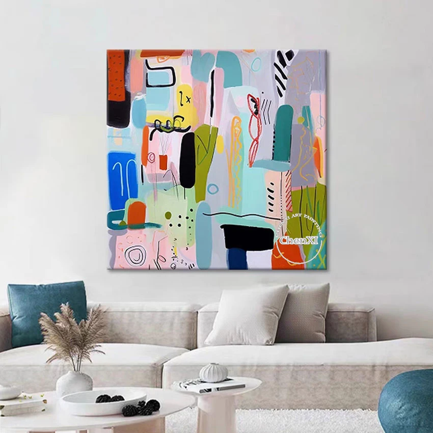

Cartoon Colorful Abstract Oil Painting Big Size Canvas Picture Pure Hand-painted Wall Art Panel Set For Kids Bedroom Decoration