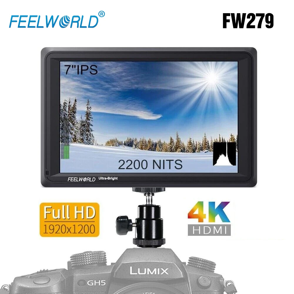 Feelworld FW279 4K 7in Ultra Bright 2200nit Camera Field Video Monitor 4K HDMI Full HD 1920x1200 LCD IPS High Brightness