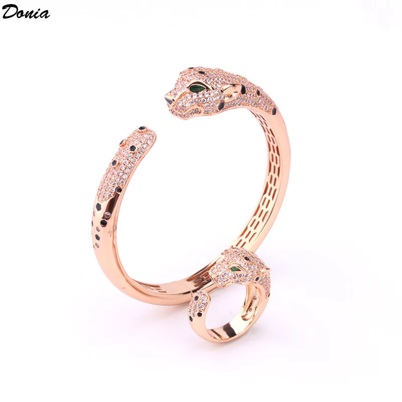 

Donia Jewelry Fashion Domineering Enamel Leopard Titanium Micro-Inlaid AAA Zircon Luxury Animal Bracelet Ring Set